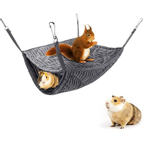 Hammock Double Étage - Pour Furets Rats Cobayes Chinchillas - Matériau Quilting - Fixation Par Clips - Convient 2 Furets ou 5 Rats - Gris (1/5)