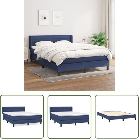 The Living Store Boxspringbett mit Matratze Blau 140x200 cm Stoff - Boxspringbett - Doppelbett - Schlafraum - Blau - Bettauflage (1/5)