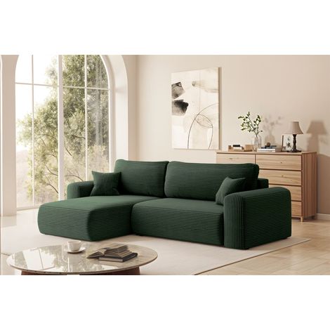 Ecksofa Schlafsofa FLORA Stoff Poso Grün Ottomane Links