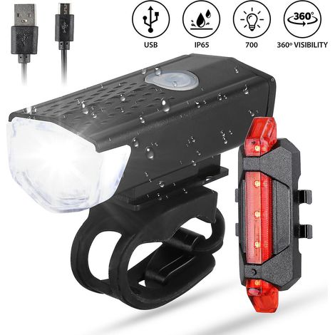 USB-wiederaufladbares Fahrrad-Vorder- und Rücklichtset, ultrahelle Fahrradbeleuchtung, wasserdichte LED-Vorder- und Rücklichter, L-förmiges Schnellverschluss-Sicherheitssystem.