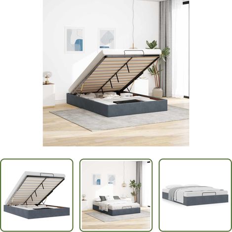 vidaXL Hebehebel -  Ottoman-Bett ohne Matratze Dunkelgrau 140x200 cm Samt (1/5)