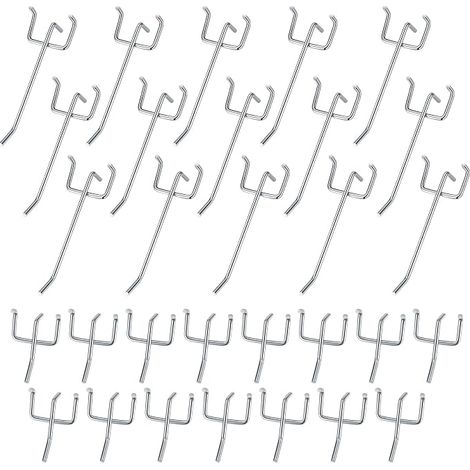 30 Pièces Crochets pour Panneaux Perforés, Crochets pour Panneau Perforé Porte Mural, Crochets Muraux pour Organiser Outils Établi Rayonnages de Magasins - 10cm/5cm (1/5)