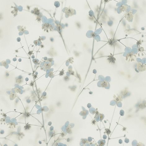 Blumen Tapete Profhome 387262 heißgeprägte Vliestapete glatt mit floralen Ornamenten matt blau hell-grau creme-weiß 5,33 m2 (1/5)