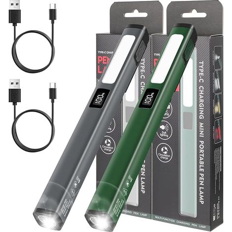 Juego de 2 luces de trabajo LED multifuncionales con 6 modos de iluminación, carga USB-C, 600 mA, batería de larga duración, clip magnético portátil, para fábrica, exteriores y situaciones de emergenc (1/5)