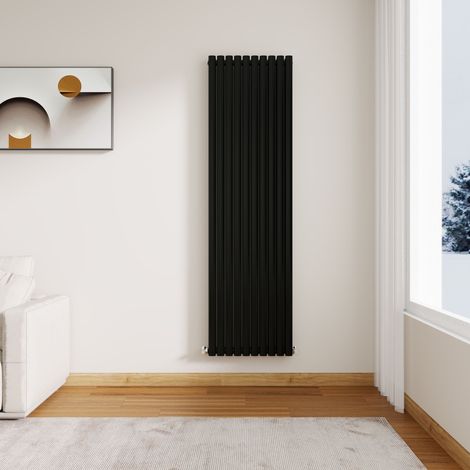 Stech Homes Modern Black Oval Column Designer Radiator Vertical 1800 x 590 mm Double Panel Central Heating Radiators