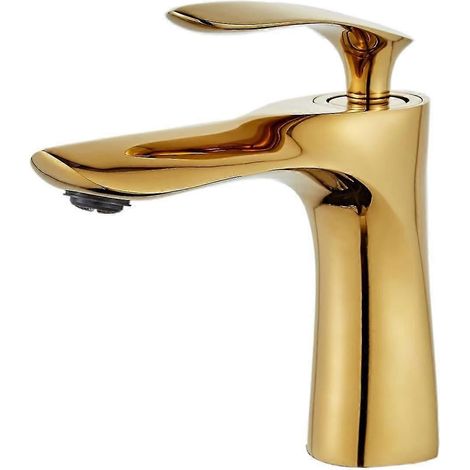 Robinet de lavabo de salle de bain à levier unique, finition chromée dorée en laiton, modèle P202411261150 (1/4)