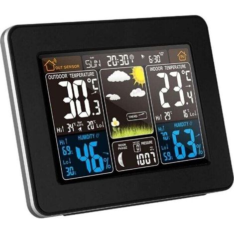 Station météo sans fil avec capteur extérieur – Température, humidité, baromètre – Affichage couleur, alarme, horloge lunaire – - PT3365 (1/5)