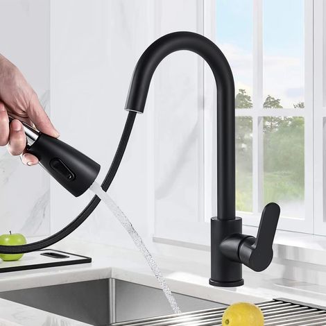 Black Kitchen Faucet, 360° Rotatable Flexible Kitchen Sink Mixer Tap with Pull Out Spray, 2 Spray Modes Kitchen Sink Faucet with High Spout, Brass (1/5)