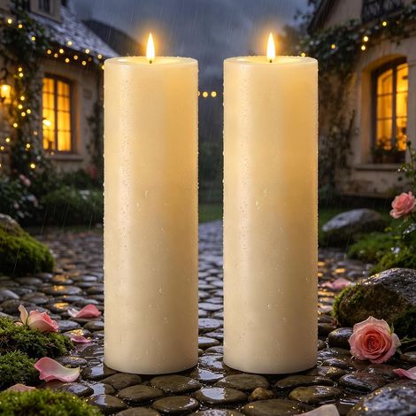Lot de 2 Bougies LED Flamme Vacillante avec Timer, D 10x H 35 cm Bougies LED Telecommande Grand, Bougie Sans Flamme à Piles, pour Mariage (1/5)