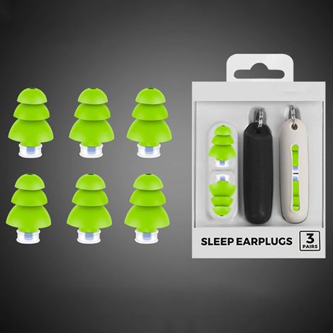 Boîte de 3 paires de bouchons d'oreilles en silicone antibruit, pour dormir en toute tranquillité. Isolants et silencieux, ils sont parfaits pour les résidences étudiantes et la natation. Couleur vert (1/5)