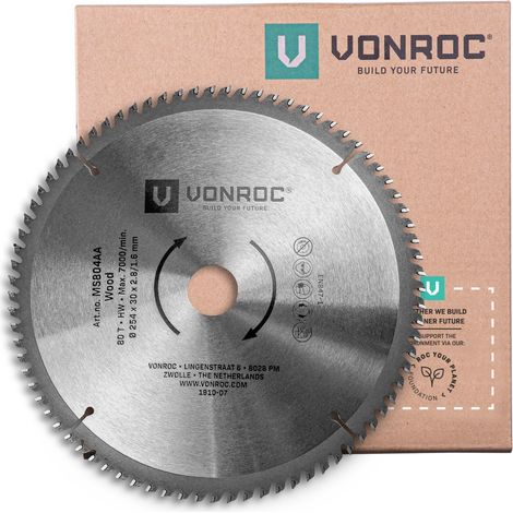 Vonroc – Lame de scie universelle 254mm – 80 dents pour bois dur et métal – Coupe précise sans éclat – Compatible scies à onglet et sur table