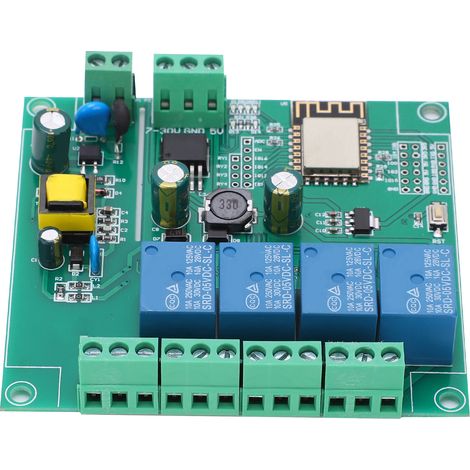 Module relais WIFI 4 canaux, carte de développement ESP8266 pour contrôle sans fil, alimentation CC 7-12 V/5 V, USB (1/5)