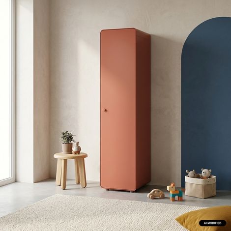 sweeek - Armoire casier industriel acier 2 étagères 1 penderie terracotta - Tribeca (1/5)