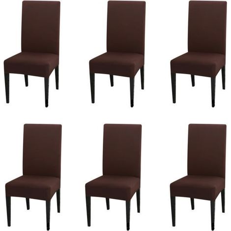 Housses de chaise - - 6 pièces - Marron foncé - Déhoussable - Synthétique - Rectangulaire (1/4)