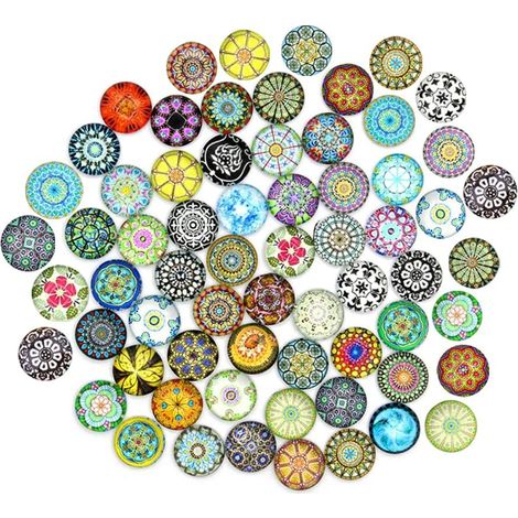 Pierres précieuses en verre 100 pièces cabochons en verre couleur mélangée granules décoratifs ronds colorés imprimés pierres précieuses en verre pour l'artisanat (1/5)