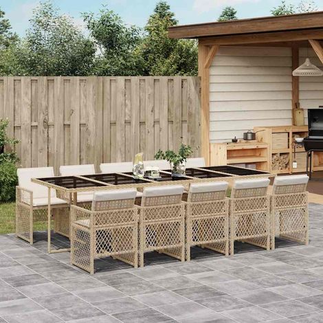 11-tlg. Garten-Essgruppe mit Kissen Beige Poly Rattan (1/5)