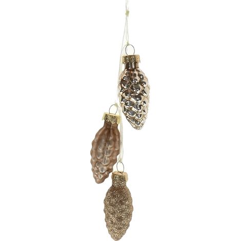 Kaemingk Weihnachtsdeko Tannenzapfen Beige 3 Oberflächen 6 cm 3er Set - Glas (1/3)