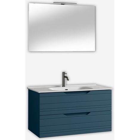 Mobile bagno sospeso con specchio e lavabo Solmira 100 - Blu