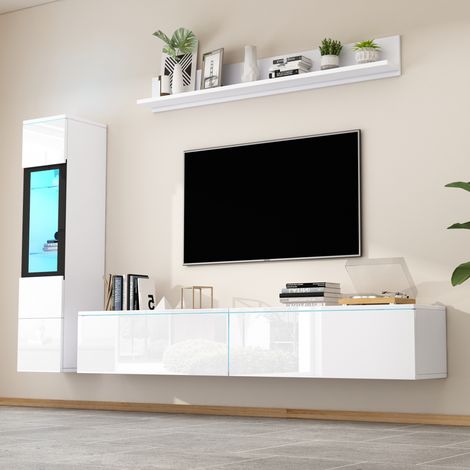 Mueble TV con vitrina y estante LED 3 piezas OKMYHOME (1/5)