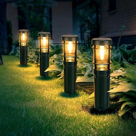 4PCS IP65 Waterproof Solar Lamp, Warm White LED Light Floor Lamp Balcony Decoration for Pool, Yard, Driveway (A) (1/5)