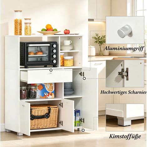 Meuble de rangement blanc pour cuisine avec étagères ouvertes et tiroir, 90x40x120 cm (1/5)