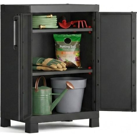 Armadio 2 ripiani regolabili realizzato in resina Detroit Basso Nero 65x45x97H cm, ECOMMERCE PACK