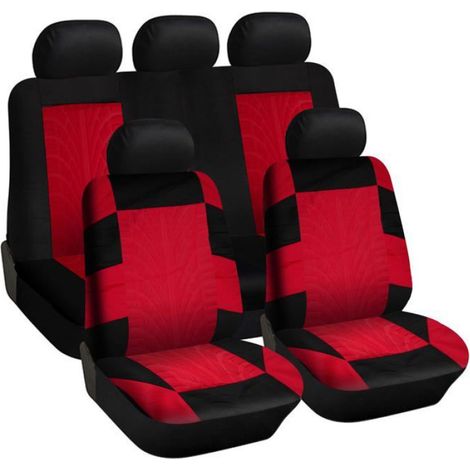 Ensemble de housses de siège voiture - - Ajustement universel - Noir et rouge - Polyester - Antidérapant (1/4)
