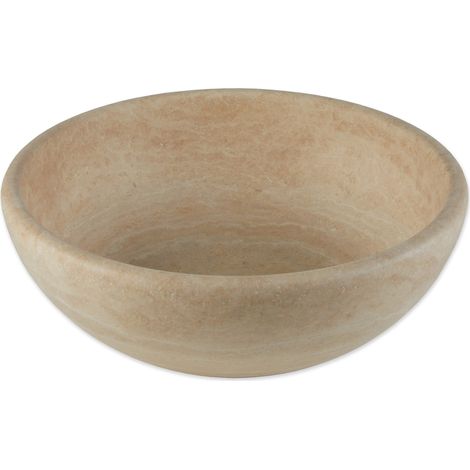 Vasque à poser ronde en travertin beige – 42 cm diamètre x 15 cm hauteur – Élégante et fonctionnelle pour salle de bain (1/2)