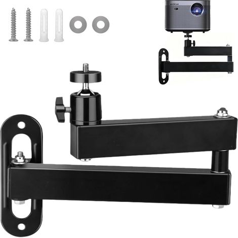 Support Videoprojecteur Mural Réglable à Rotation 360°, Support Mural pour projecteur avec Interface à vis 1/4", Bras articulé pour Home Cinéma, Bureau, Salle de Jeux (Noir) (1/5)