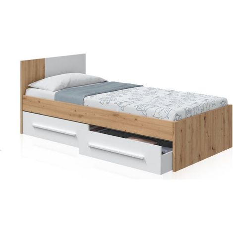 Cama individual con 2 cajones 97x196 cm Dess Blanco Artik (Blanco Mate) - Roble Nodi (ancho) x 77cm (alto) (1/5)