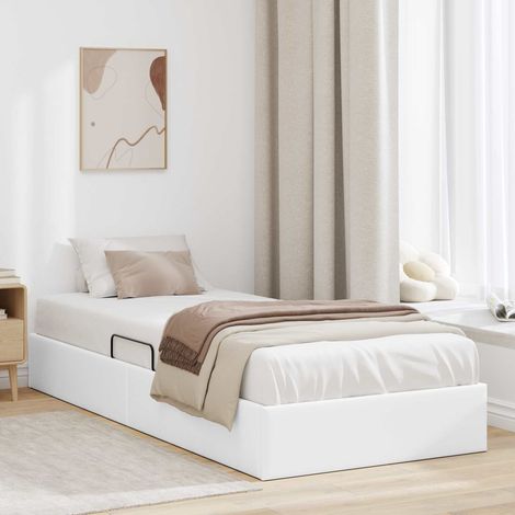 Cadre de lit ottoman Blanc pur 100 x 200 cm Simili cuir (1/5)