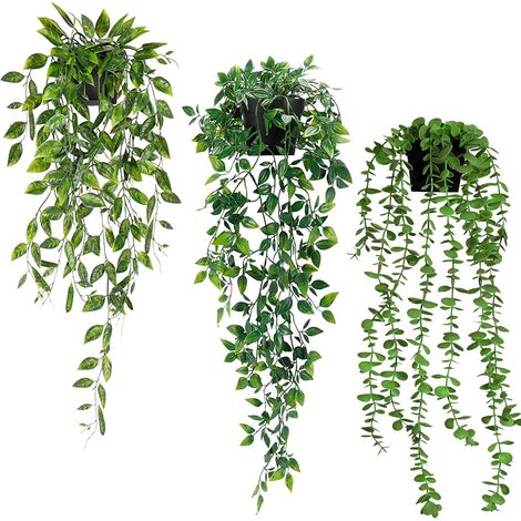 Plante Artificielle Tombante, 3 Pcs Vert avec Pots Extérieure Intérieure Decoration, Lierre Artificielle Fausse Plante pour Célébration, Jardin, Bureau (1/5)