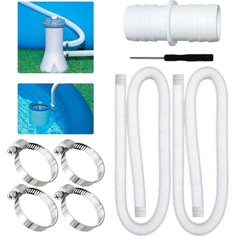 Set of 2 32mm pool hoses with fittings and accessories, UV and chemical resistant, for above ground pool pumps and filters. (1/5)