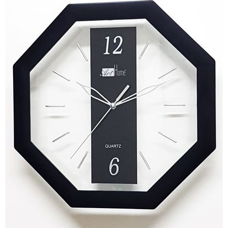 Trade Shop - ANALOGISCHE OROLOGISCHE PARETE 28 CM QUADRANTE OTTAGONALE NERO TRASPARENTE PLASTIC -