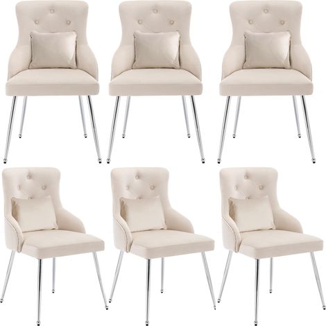 Juego de 62 sillones modernos de terciopelo beige con reposabrazos acolchados y detalles capitoné, con patas de metal, ideales para la sala de estar, el dormitorio, la oficina o el estudio. (1/5)