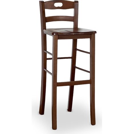 Taburete snack h 80 cm en madera de nogal oscuro con asa y asiento en madera maciza