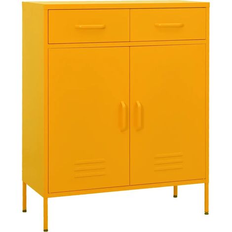 Armario de almacenamiento moderno de acero de 80 x 35 x 101,5 cm con 2 cajones y 1 estante color amarillo mostaza 020046846 (1/5)