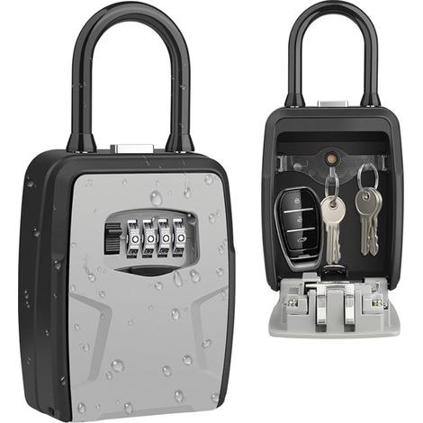 Boîte à Clé avec Crochet Key Lock Box avec Code à 4 Chiffres Extérieur Étanche Métal Boîte à Clé Sécurisée Combinaison Clés Stockage Boîte de Verrouillage pour Maison Garage à L'école Gris (1/5)