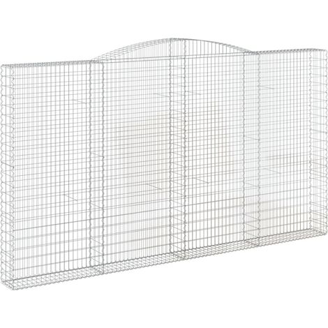 Cerca de jaula de gaviones Muro de contención arqueado 400 x 30 x 220/240 cm hierro galvanizado Plata 020040077