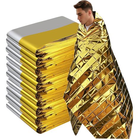 10 Couverture de survie, 210x160cm, Film aluminium, Imperméable, Randonnée Camping Secours (1/5)