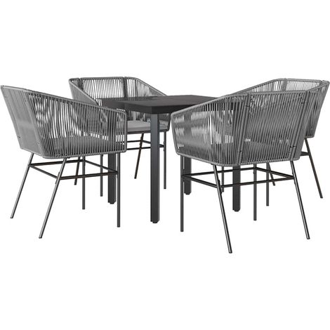 Ensemble à manger jardin coussins 5 pcs,Salon de jardin gris poly rotin verre CFW76174 (1/5)