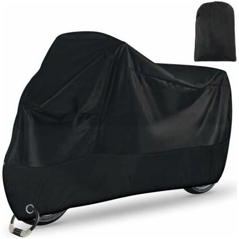 Housse Moto Exterieur Etanche Hiver Eté 210D Oxford XXL avec Trou de Serrure, Protection Contre la Poussière Neige Pluie Vent UV Bâche pour Scooter Vélo 245x105x125cm Noir (1/4)