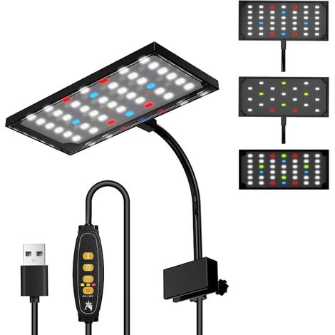 Lampe D'aquarium a Clipser,3 Modes D'éclairage,Spectre Complet,Minuterie/Luminosité Réglables avec Tige de Lampe Rotative a 360° pour Aquariums (1/5)