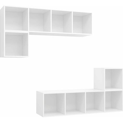 Ensemble Meuble TV Suspendu Mural Rangement Salon Bois d'Ingénierie Blanc 4 Pièces, 65.75kg (1/5)