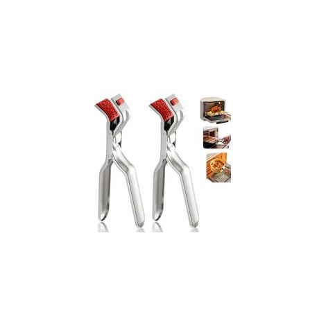 Lot de 2 pinces à assiettes en acier inoxydable — Pinces anti-brûlure pour bols, avec isolation thermique en silicone antidérapant