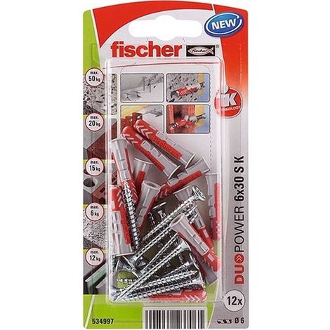 Tacos duopower ø6 x 30 mm + tornillos ø4,5 x 40 mm, blister 12 uds (1/4)