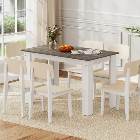 Tapis de Salle à Manger 120 CM pour 4 à 6 Personnes Table Rectangulaire en Bois, Longue Table de Dîner Mobilier Blanc (1/3)