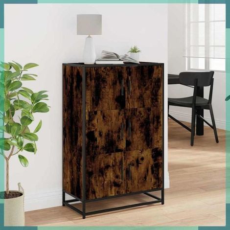 849071 Buffet haut chêne fumé 68x35x106,5 cm bois d'ingénierie métal (1/5)