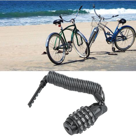 Câble antivol moto universel avec serrure à code et mousqueton noir (1/5)