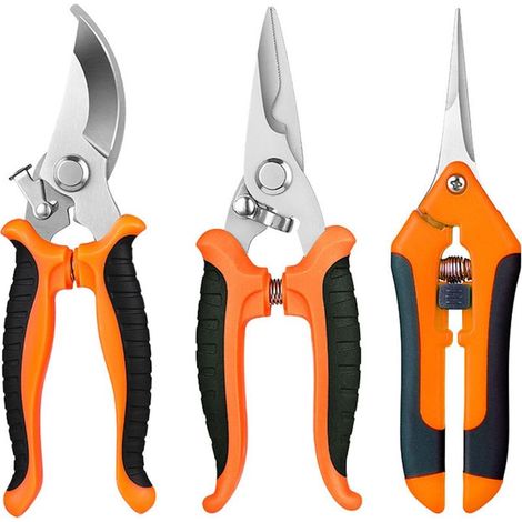 Garden Secateur, 3 x Pruners and Scissors for Gardening, Professional Lightweight Ergonomic Hand Pruning Shears for Plants, Flowers, Branches, Roses, Bonsai, Fruit (Orange) (1/5)